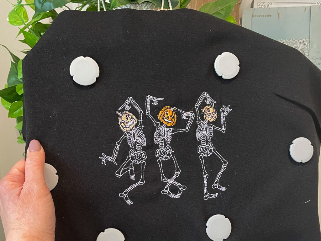skeleton embroidery finished in hoop