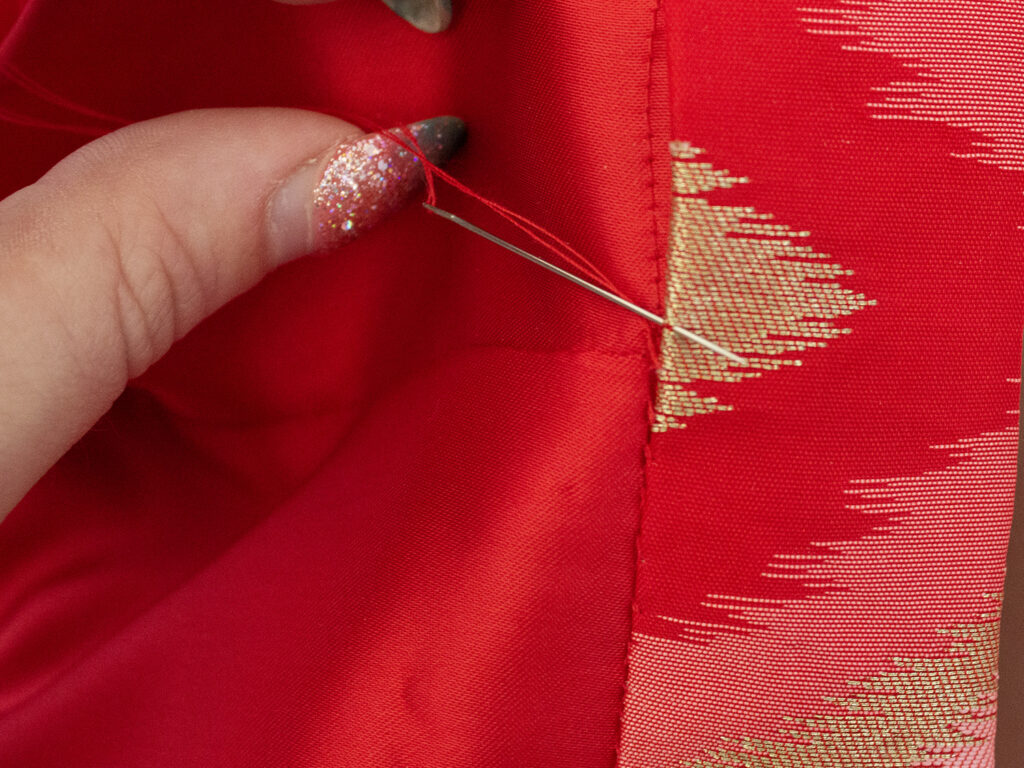 hand stitching waistband inplace