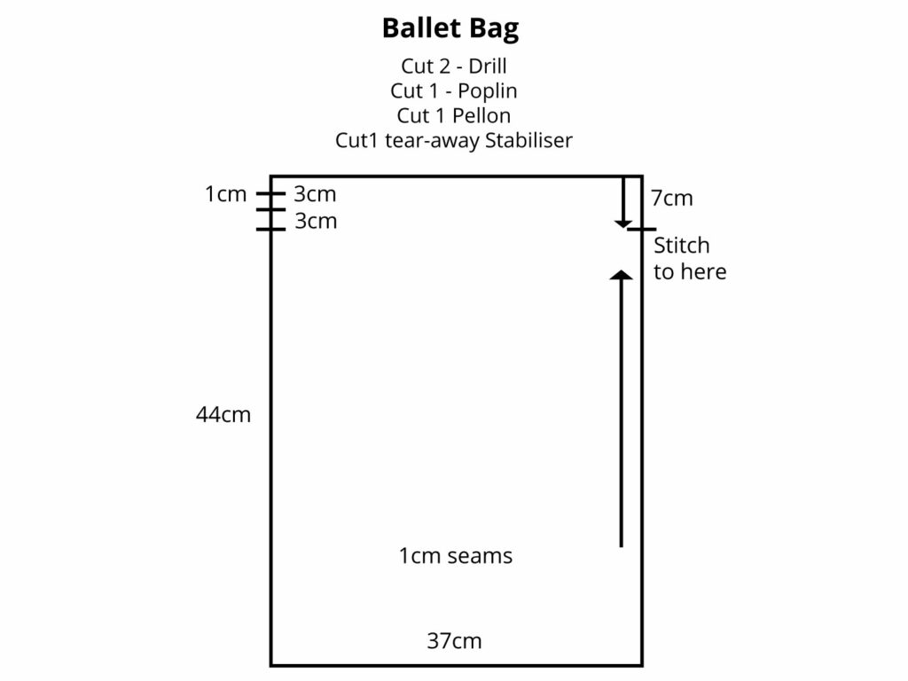 drawstring bag cutting diagram